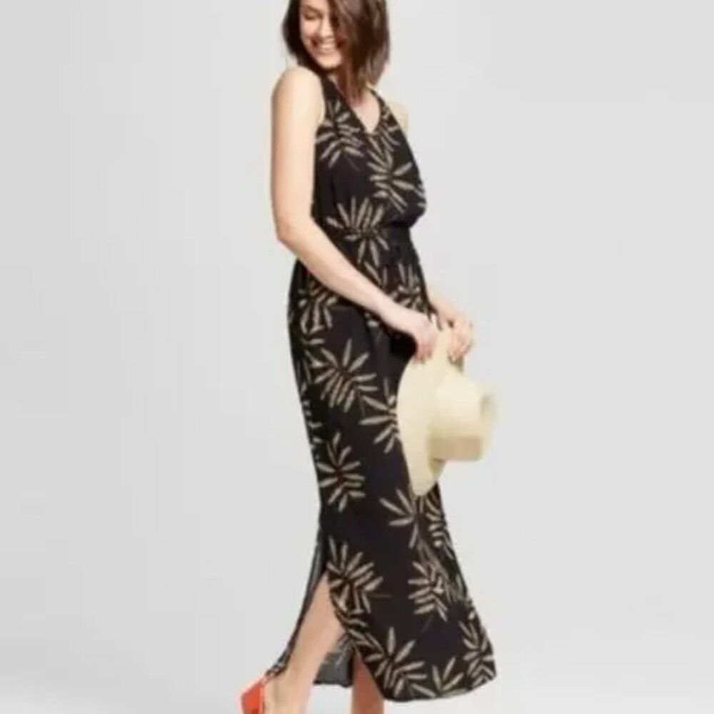 A New Day Black Palm Leaf Maxi Dress